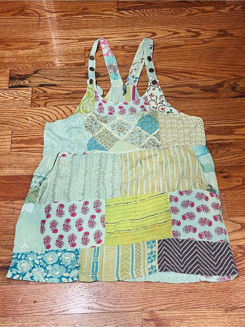 Blue Sky Patchwork Overall Dress Women Sz Medium